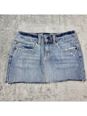 Aeropostale Skirt 00 Blue Denim Micro Mini Denim Raw Hem Y2K
